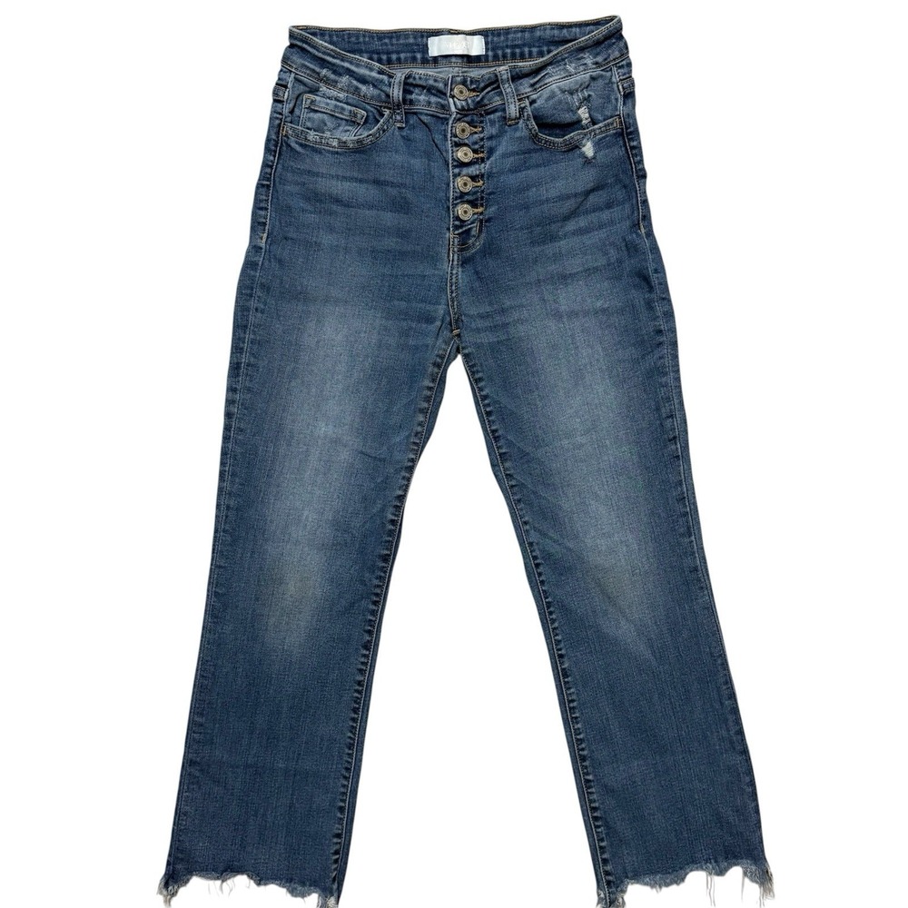 VERVET Blue Womens Jeans Raw Hem Cropped Stretch Button Fly Distressed Y2K Sz 28